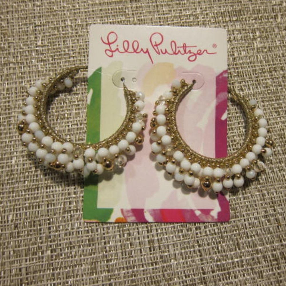 Lilly Pulitzer Resort White Beaded Hoop Earrings